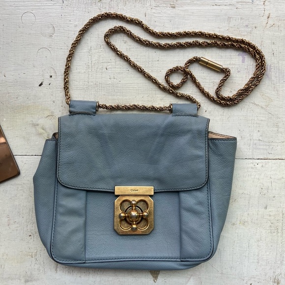 Chloe Mini-Elsie Bag in Light Blue with Turn Lock Clasp Crossbody Shoulder Purse - Picture 5 of 12